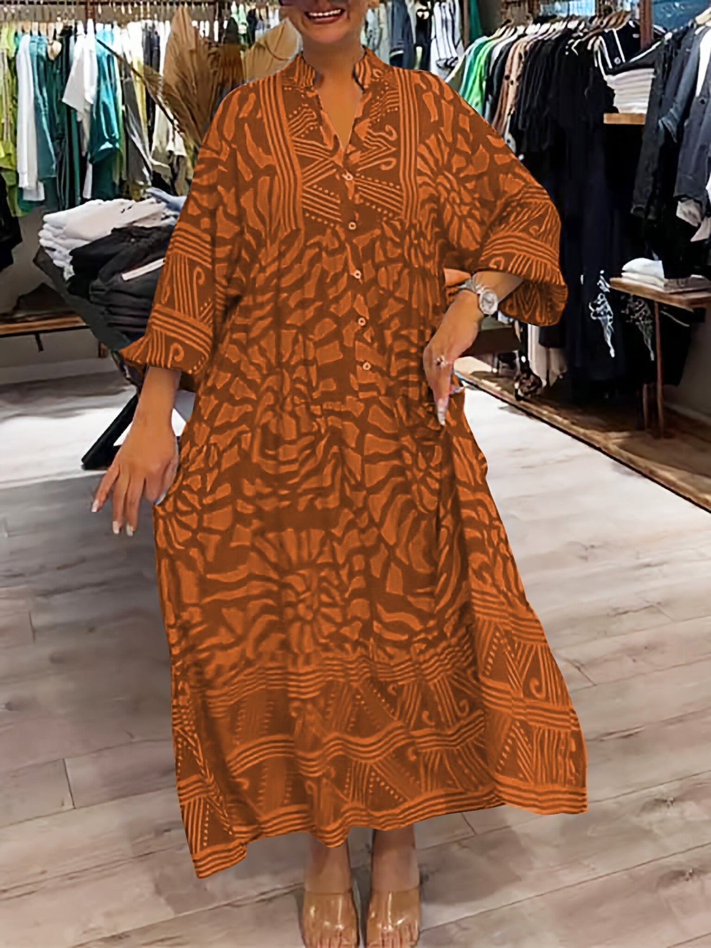 Floral Women's V Neck Slimming Fit Maxi Dress