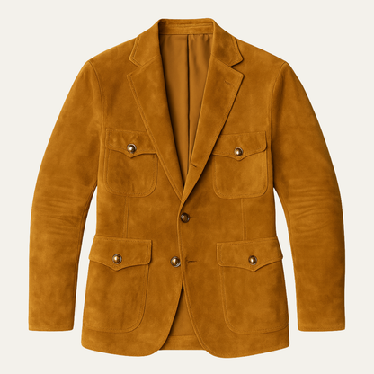 Men's Suede Look Blazer Multi Pocket Casual - VibreMode