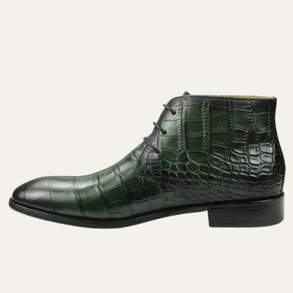 Men's Leather Lace-Up Boots Crocodile Pattern Brown