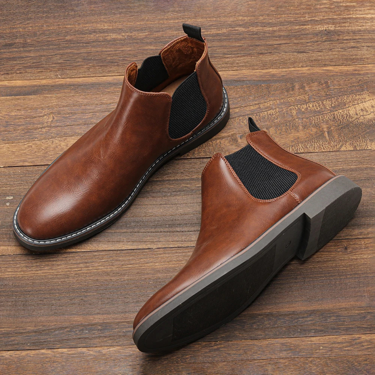 Men's Chelsea Boots Ankle Slip On Leather Brown