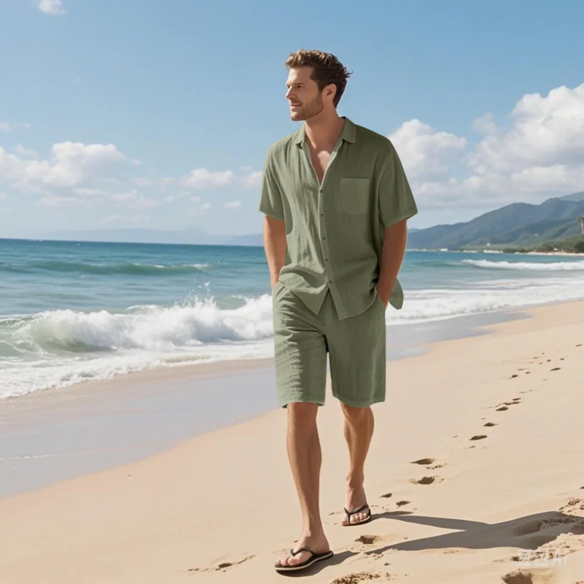 Men's Short Sleeve Shirt And Shorts Set