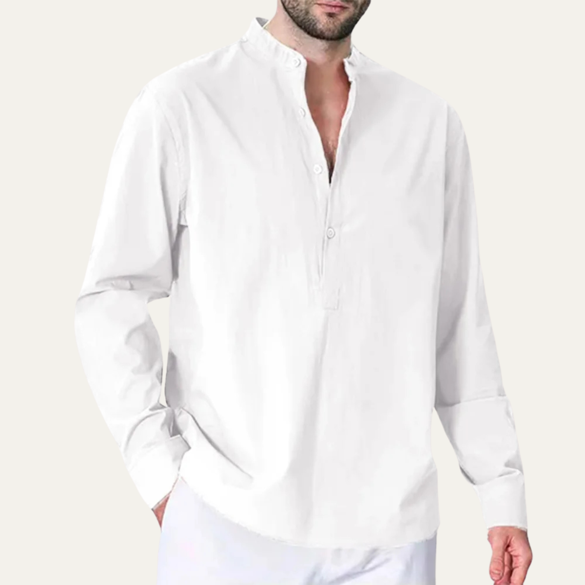Men's Cotton Linen Casual Shirt Double Pocket