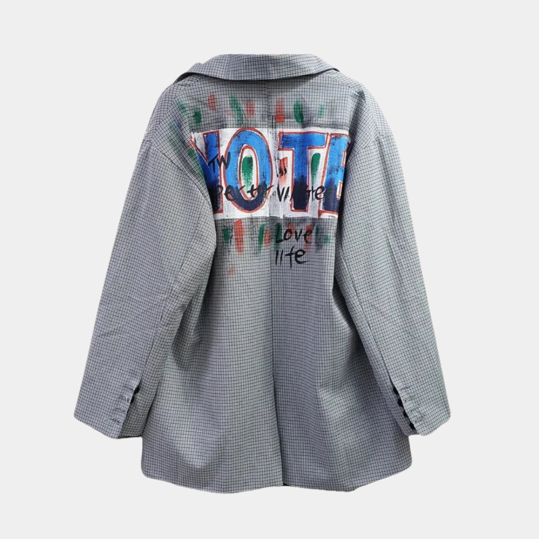 Women's Oversized Blazer Subtle Check Pattern