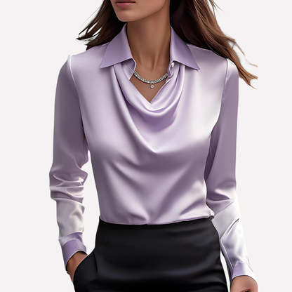 Women Satin Blouse Draped Collar