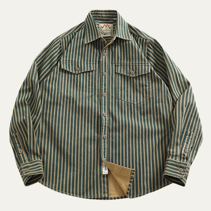 Men's Vertical Stripe Denim Shirt - VibreMode