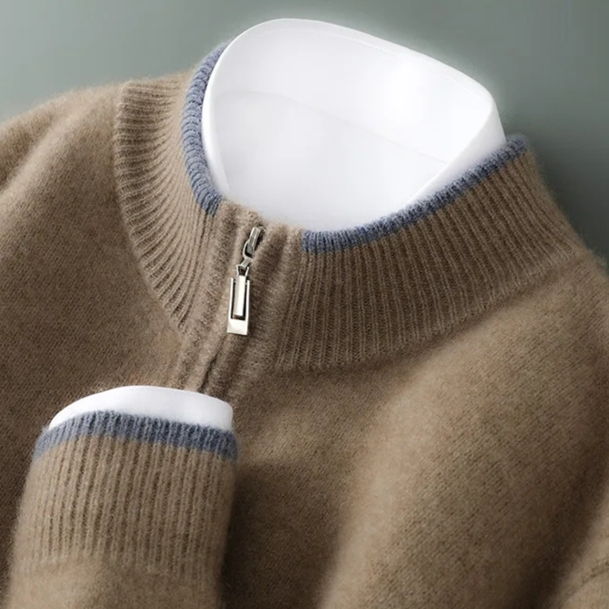 Men's Wool Cardigan Soft Warm Zip Up Knit Beige
