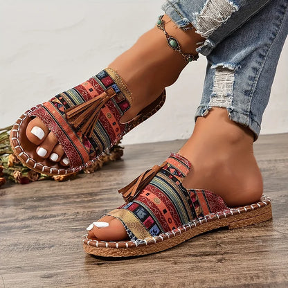 Women's Open Toe Patterned Slide Sandals