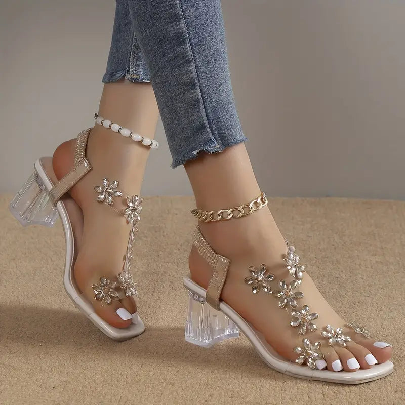 Elegant Women's Glitter Block Heel Sandals - VibreMode