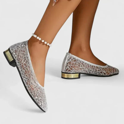 Elegant Lace Pointed Toe Ballet Flats with Low Heel