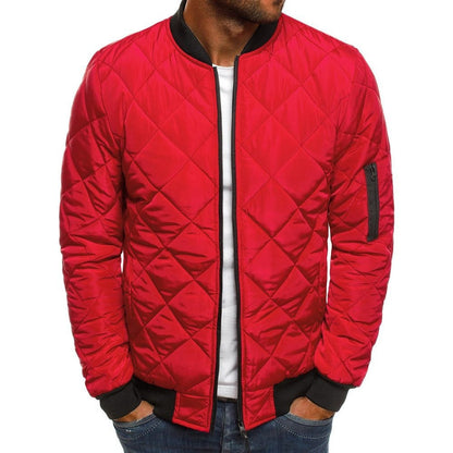 Men's Quilted Bomber Jacket Lightweight Diamond Stitching