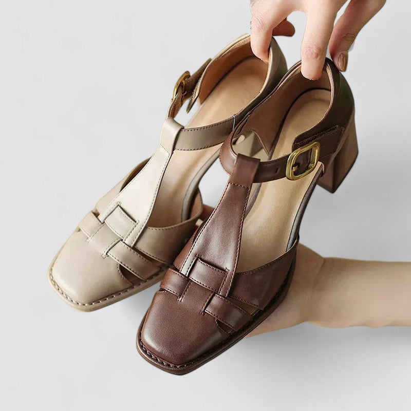 Women's T-Strap Heels Square Toe
