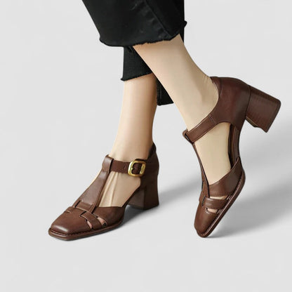 Women's T-Strap Block Heel Shoes - VibreMode