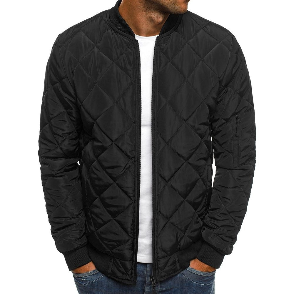 Men's Quilted Bomber Jacket Lightweight Diamond Stitching - VibreMode
