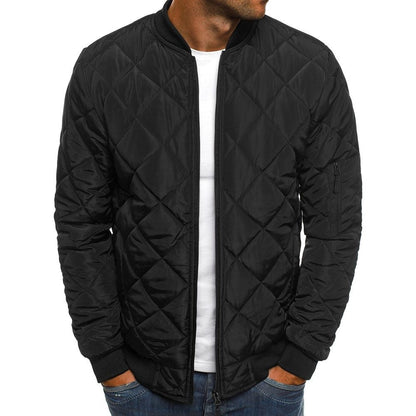 Men's Quilted Bomber Jacket Lightweight Diamond Stitching - VibreMode