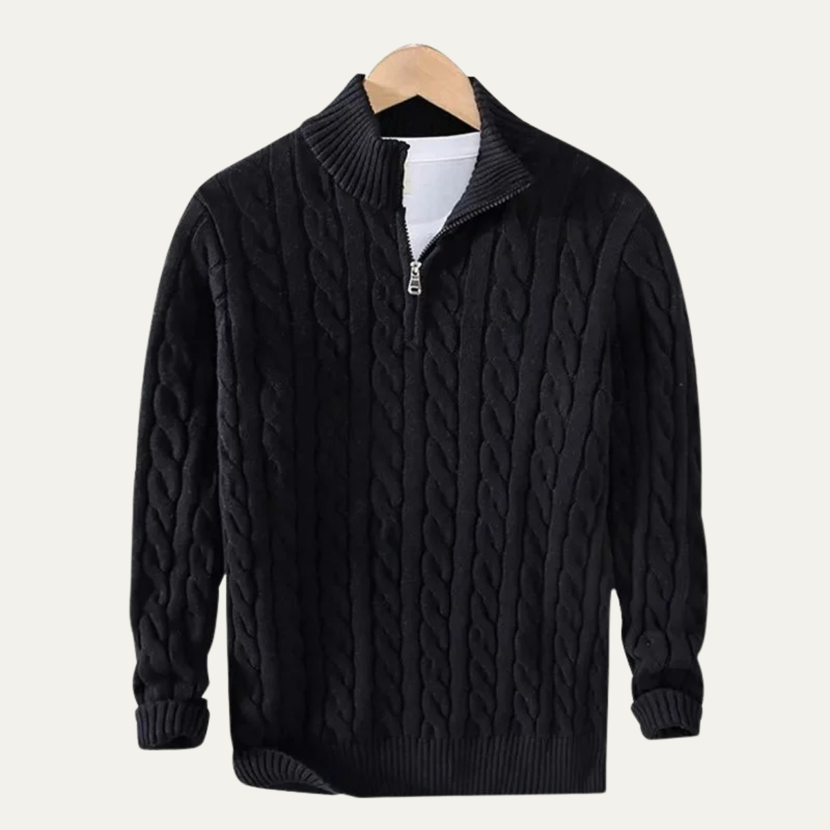 Men's Cable Knit Quarter Zip Sweater Warm