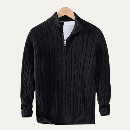 Men's Cable Knit Quarter Zip Sweater Warm
