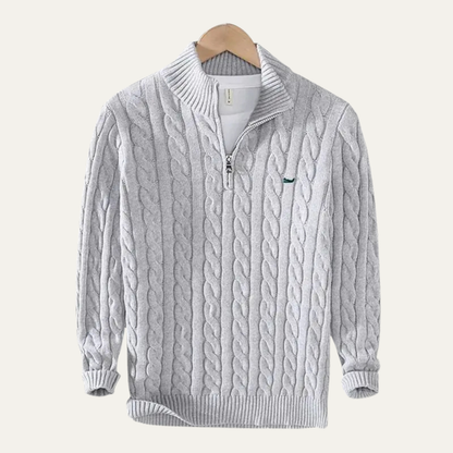 Men's Cable Knit Quarter Zip Sweater Warm