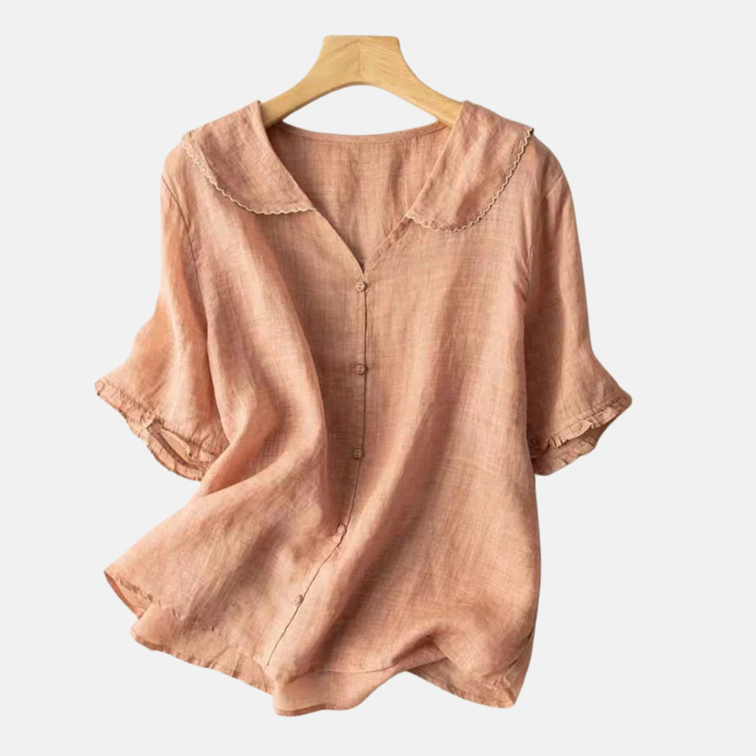 Women's Cotton Linen Retro Shirt Doll Collar - VibreMode