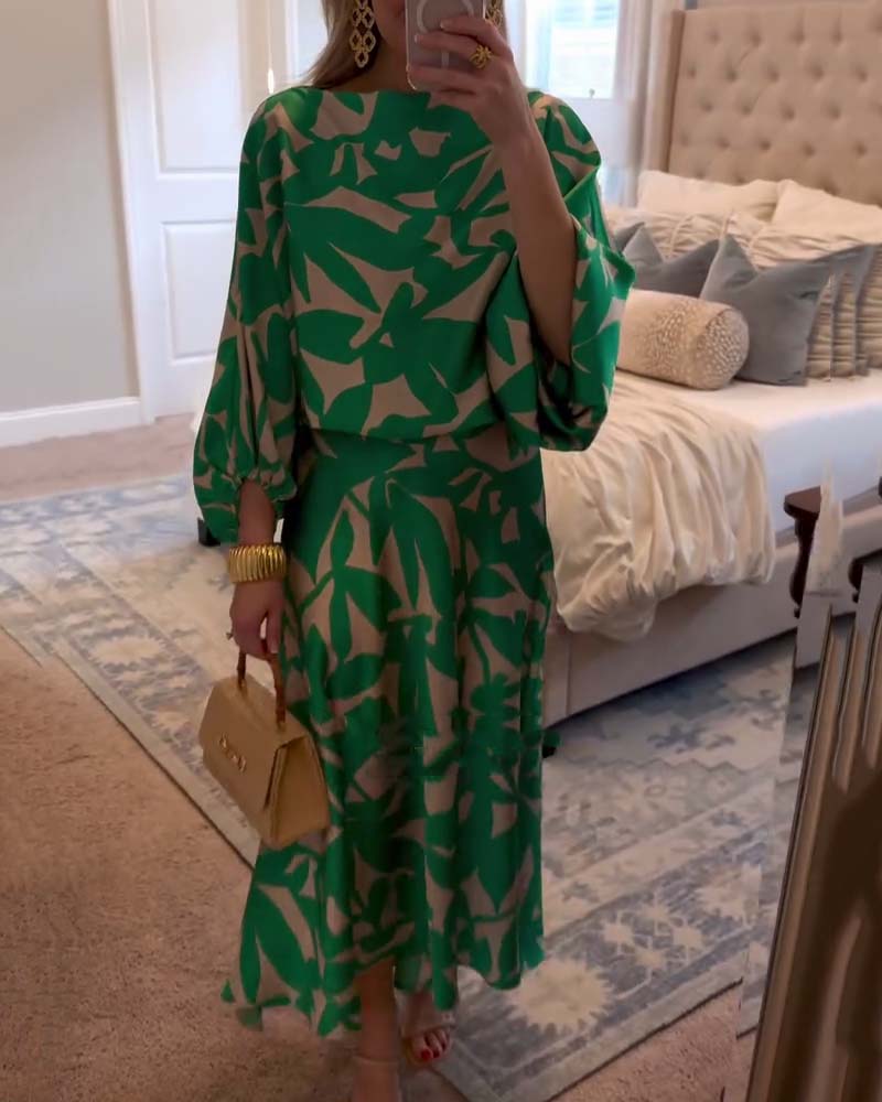 Women's Printed Two Piece Set Lantern Sleeves