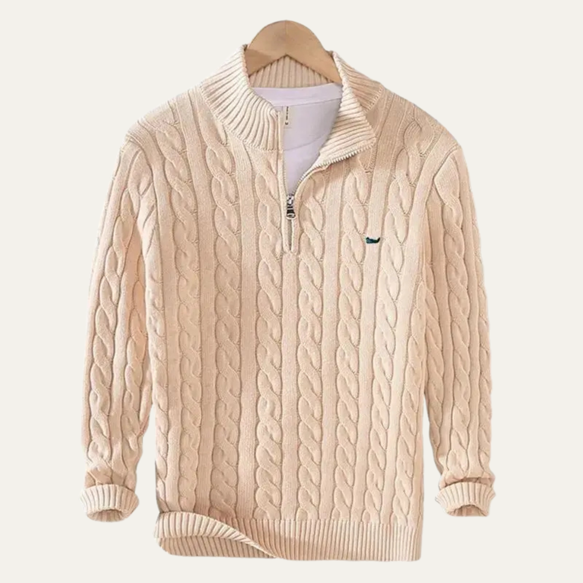 Men's Cable Knit Quarter Zip Sweater Warm
