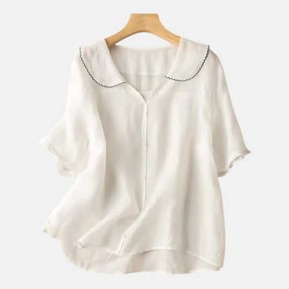 Women's Cotton Linen Retro Shirt Doll Collar