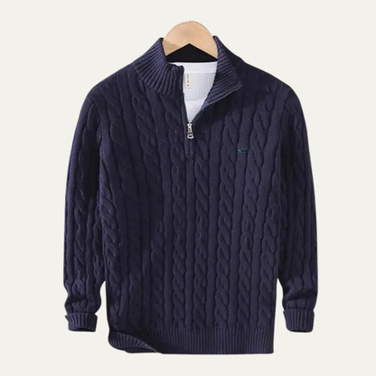 Men's Cable Knit Quarter Zip Sweater Warm