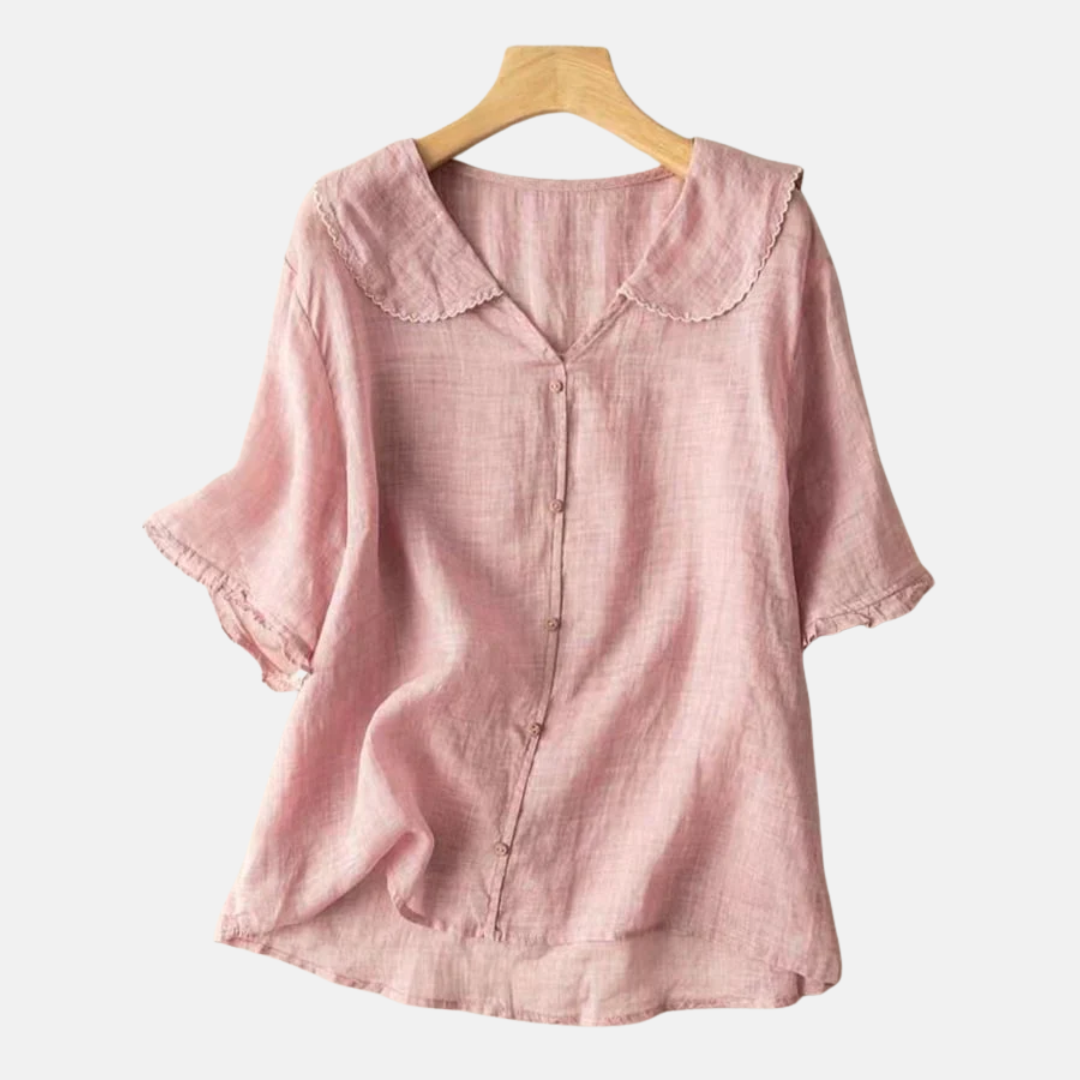Women's Cotton Linen Retro Shirt Doll Collar