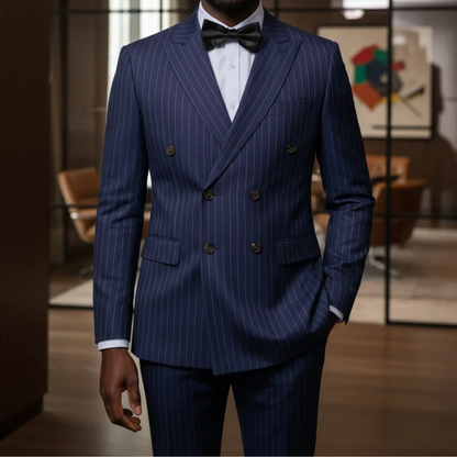 Men's Classic Pinstripe Suit Double Breasted 2 Piece