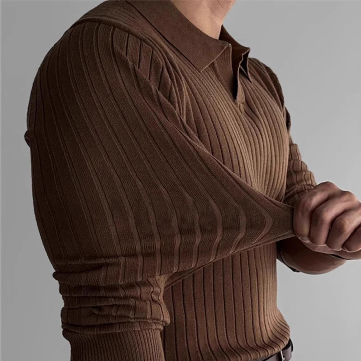 Men's V Neck Jacquard Knit Polo Shirt
