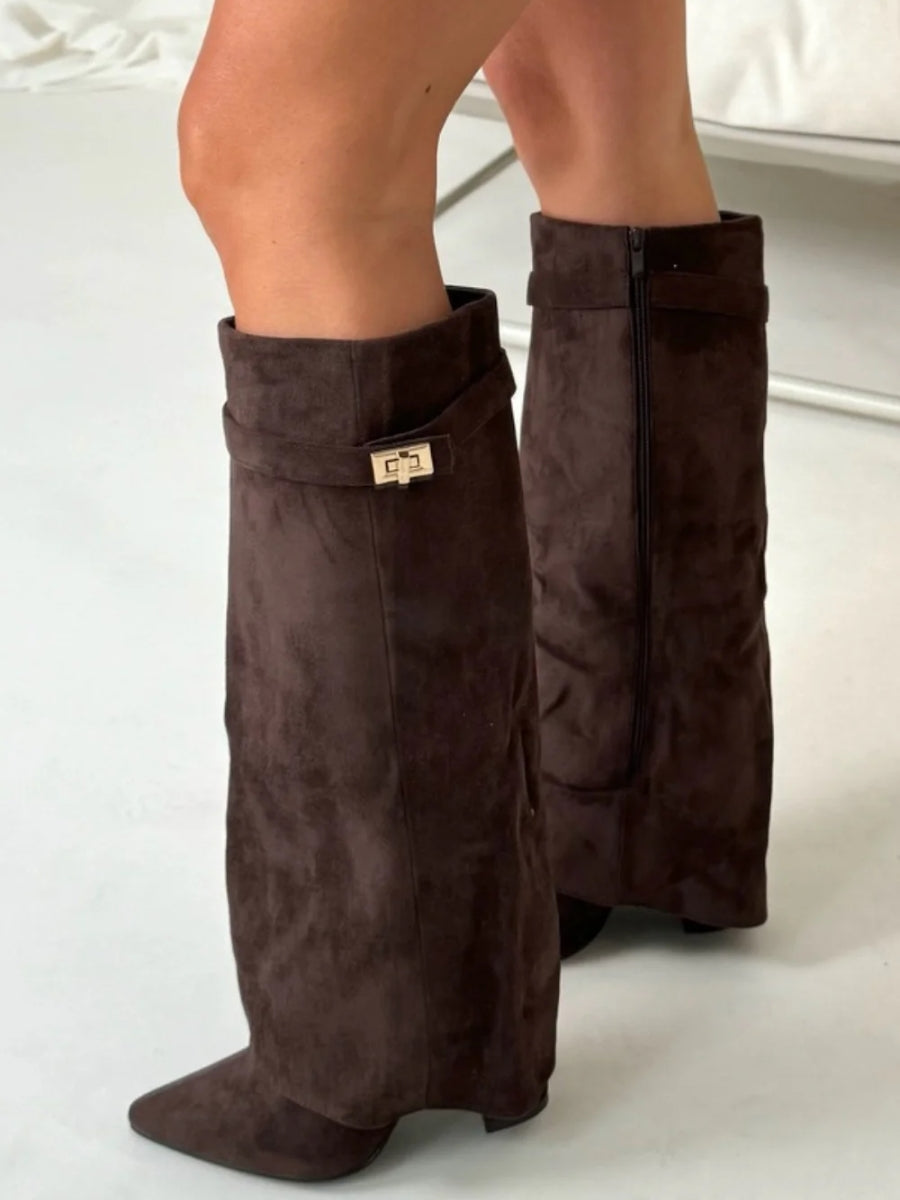 Women's Suede Knee-High Boots with Heel