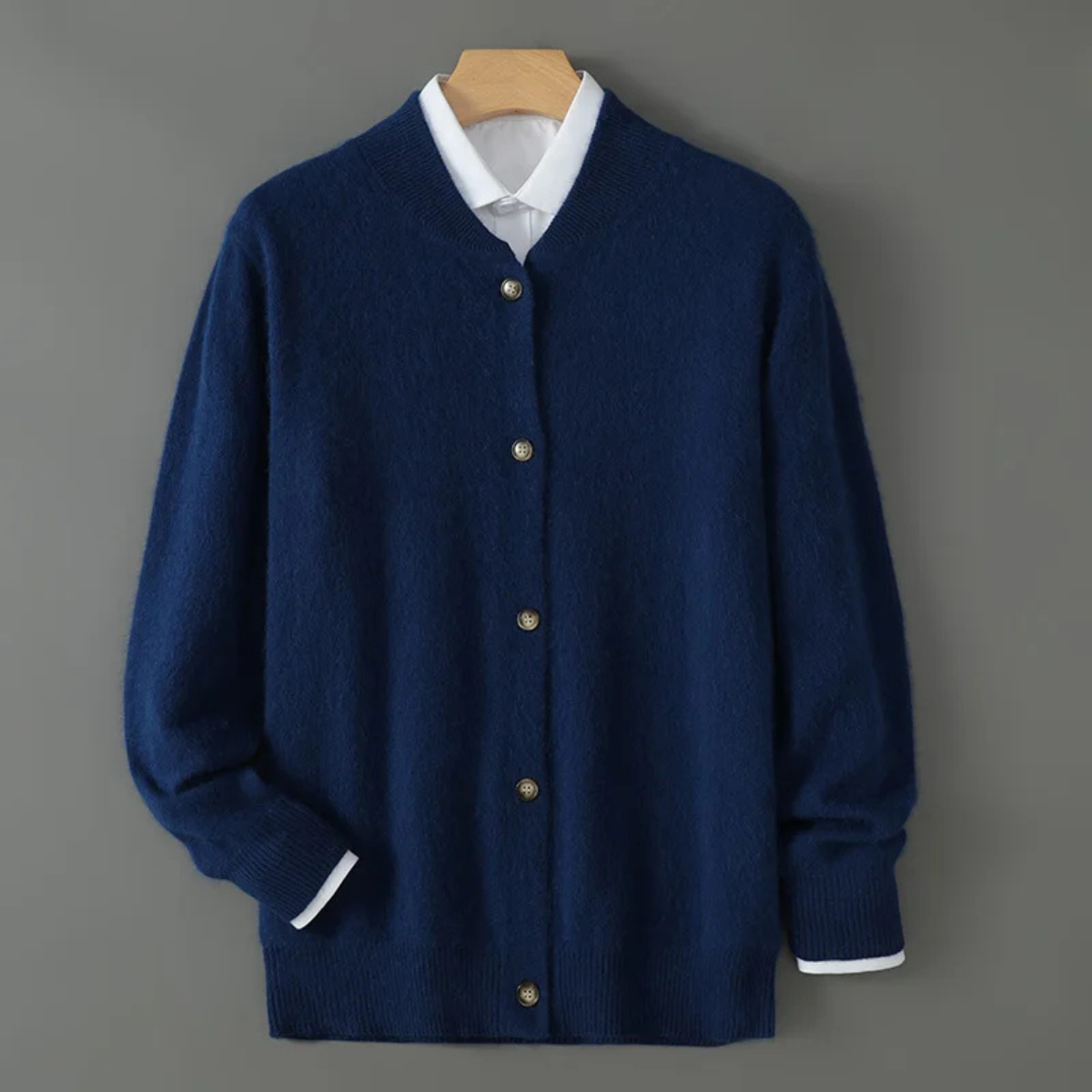Men's Cashmere Cardigan Stand Collar Elegant Beige