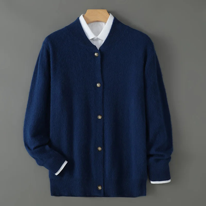 Men's Cashmere Cardigan Stand Collar Elegant Beige