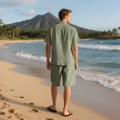 Men's Short Sleeve Shirt And Shorts Set