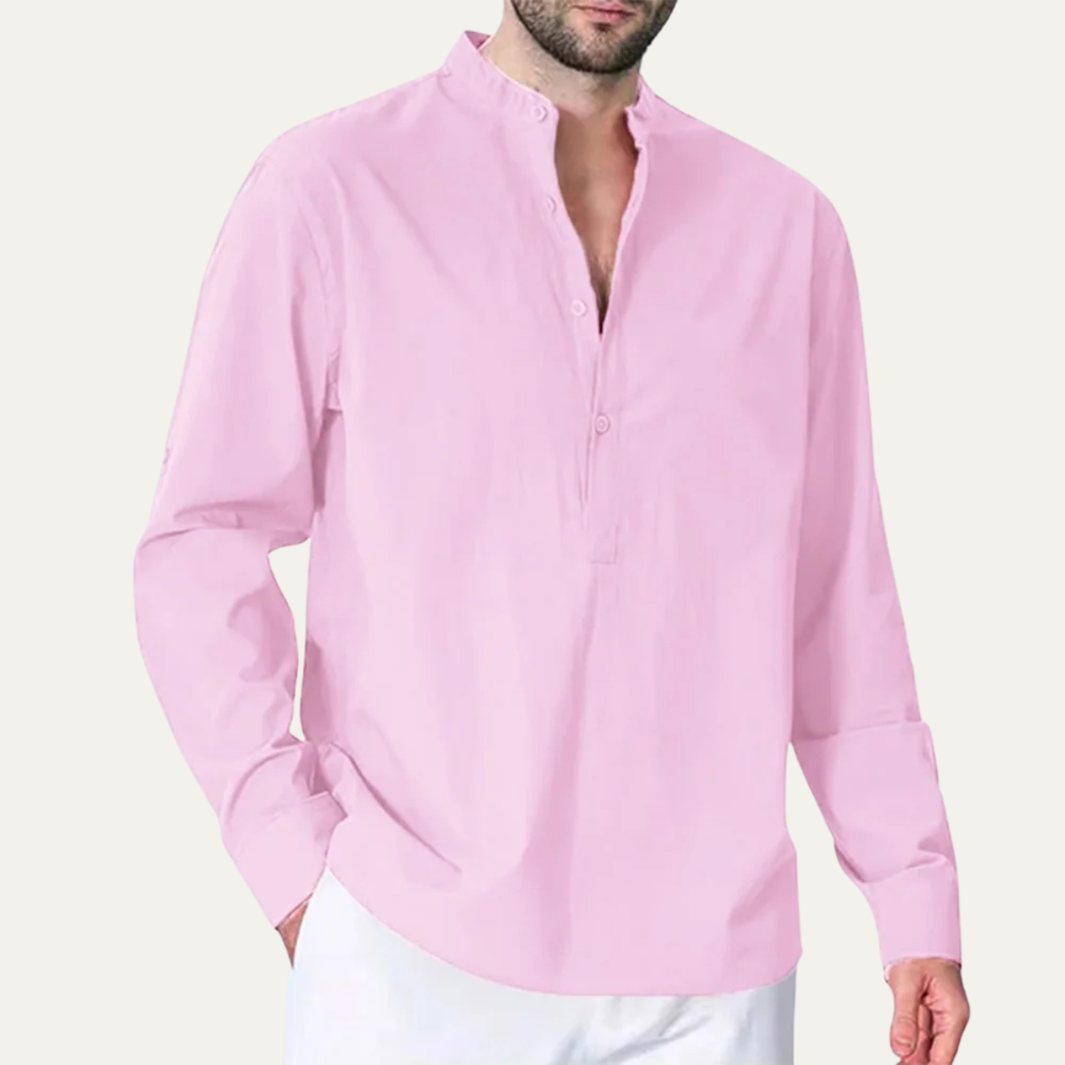Men's Cotton Linen Casual Shirt Double Pocket