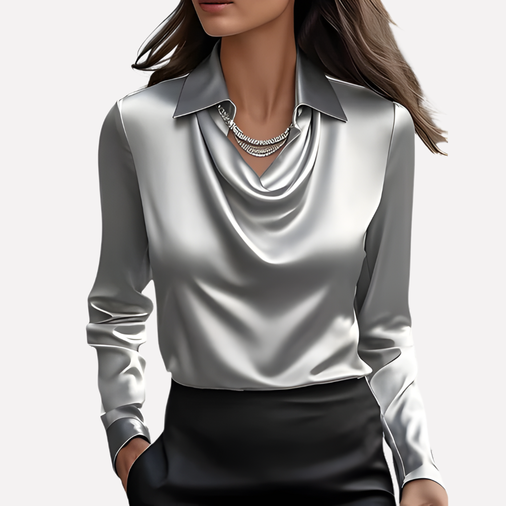 Women Satin Blouse Draped Collar