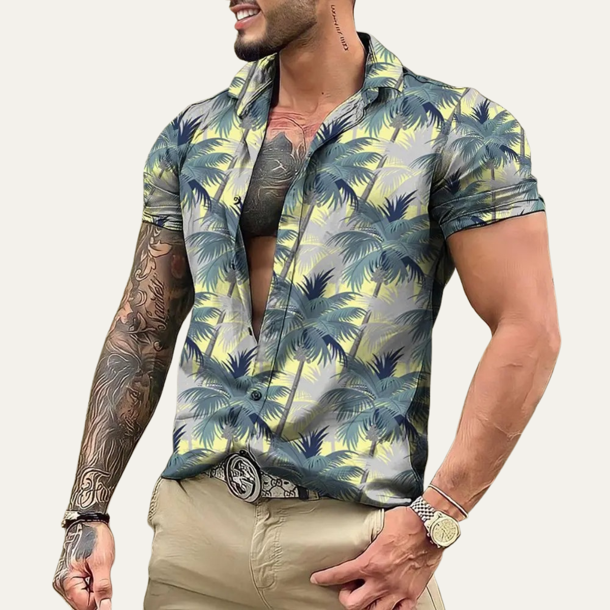 Men's Hawaiian Beach Shirt Tropical Print Coconut Design