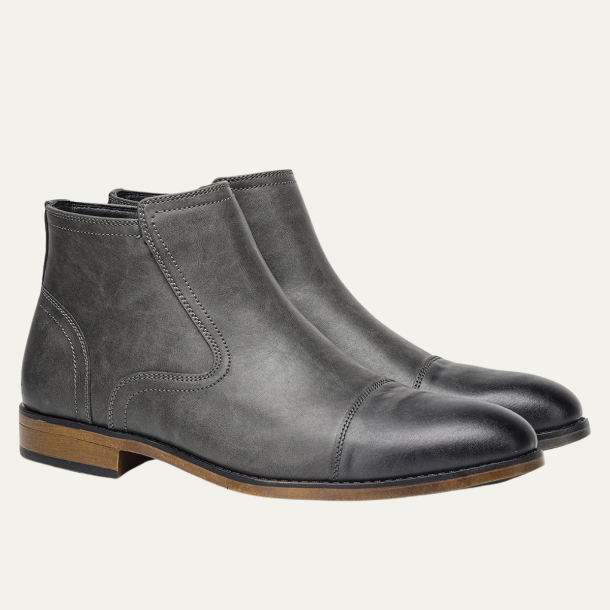 Men's Leather Ankle Boots Side Zip Classic Black