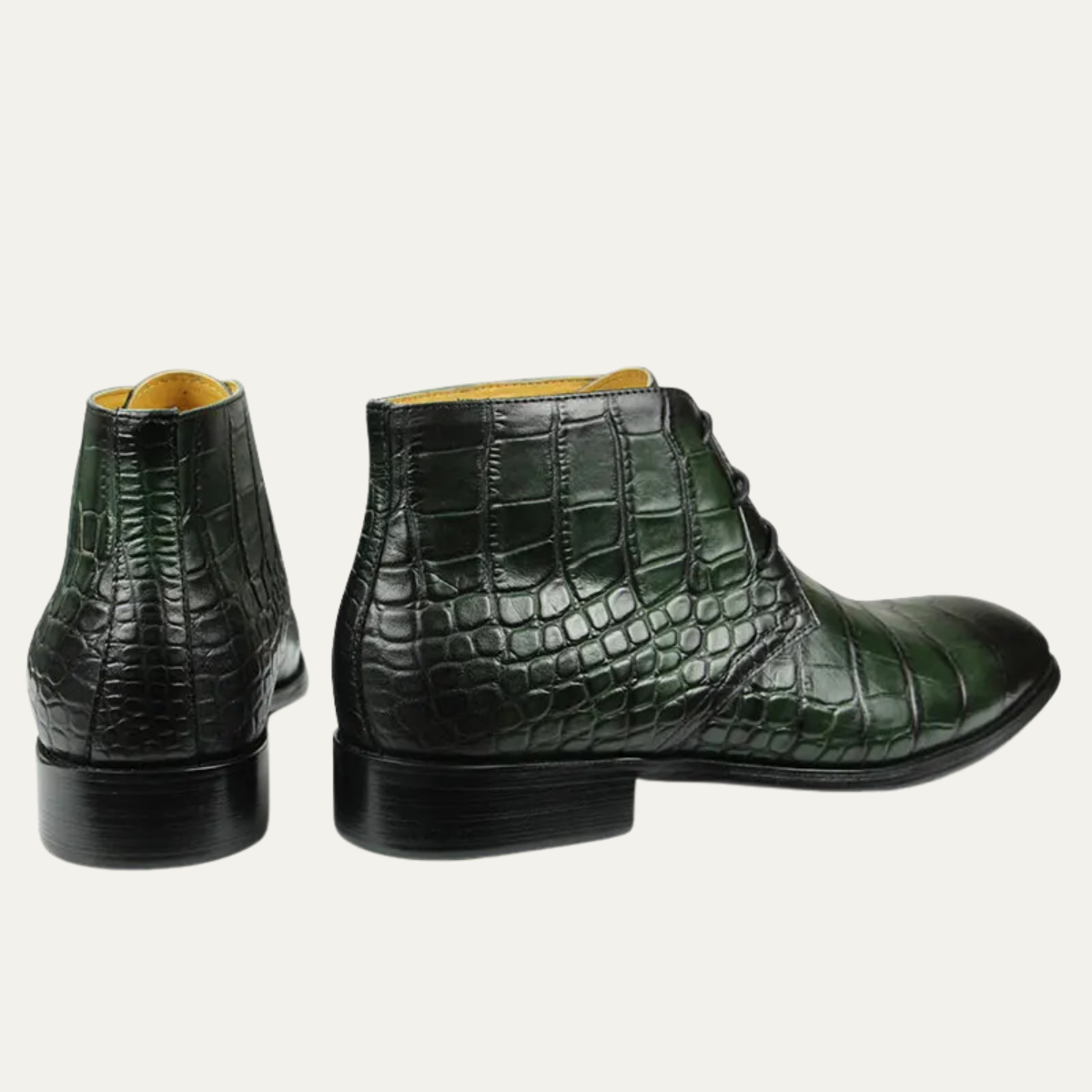 Men's Leather Lace-Up Boots Crocodile Pattern Brown
