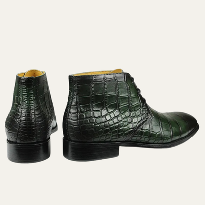 Men's Leather Lace-Up Boots Crocodile Pattern Brown