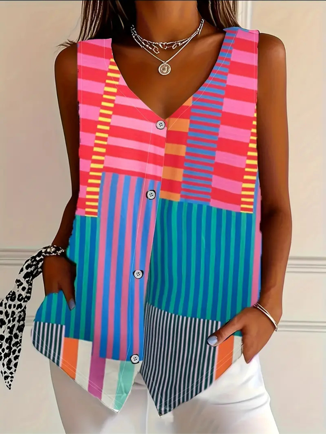 Women's Sleeveless Button Front Blouse