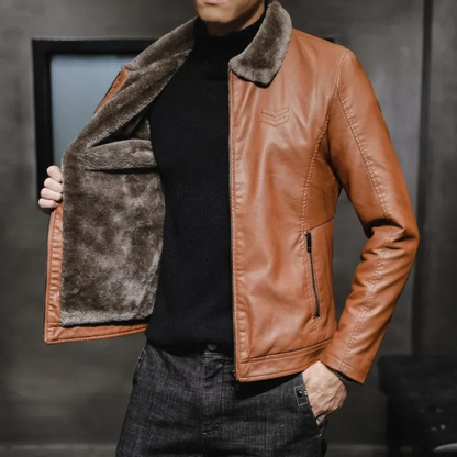 Menton Men's Leather Shearling Jacket Fleece Lined