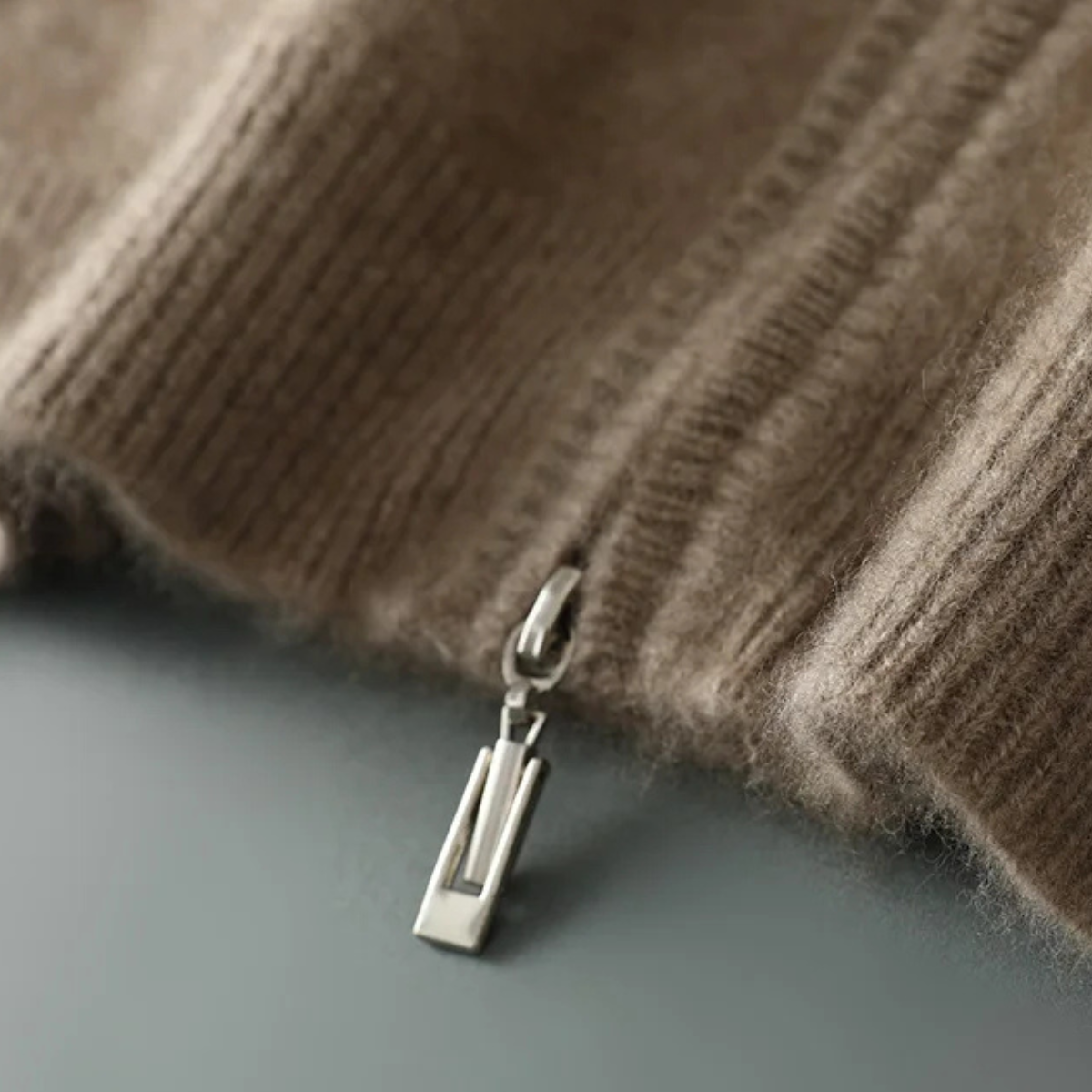 Men's Wool Cardigan Soft Warm Zip Up Knit Beige