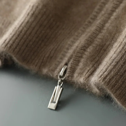 Men's Wool Cardigan Soft Warm Zip Up Knit Beige