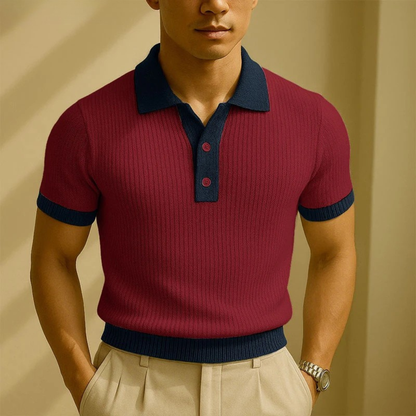 Men's Patchwork Knit Polo Shirt