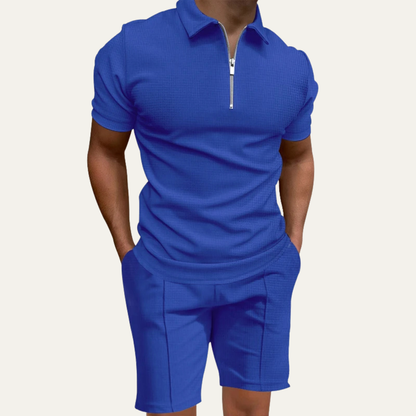Men's Summer Beach Polo Shirt And Shorts Set