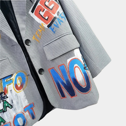 Women's Oversized Blazer Subtle Check Pattern