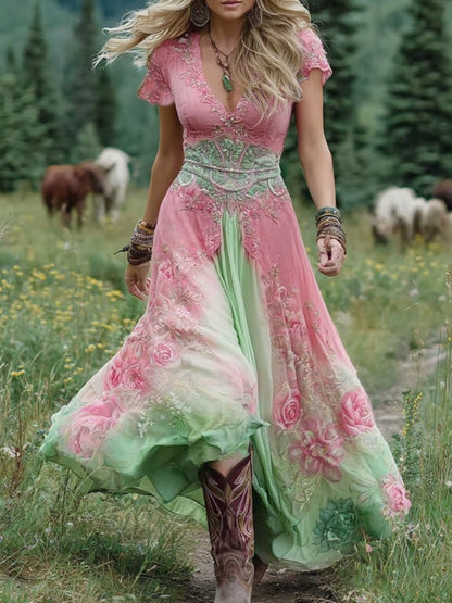 Colorful Floral Long Summer Dress