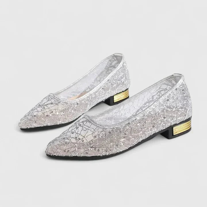 Elegant Lace Pointed Toe Ballet Flats with Low Heel