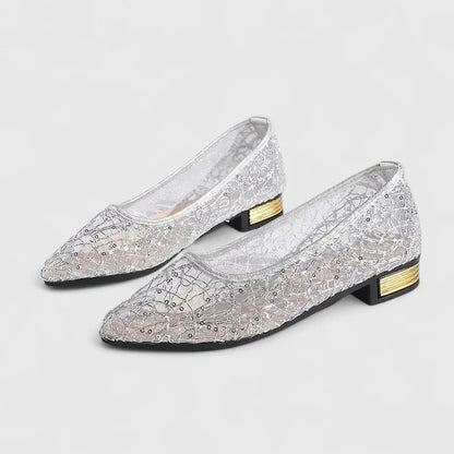 Elegant Lace Pointed Toe Ballet Flats with Low Heel