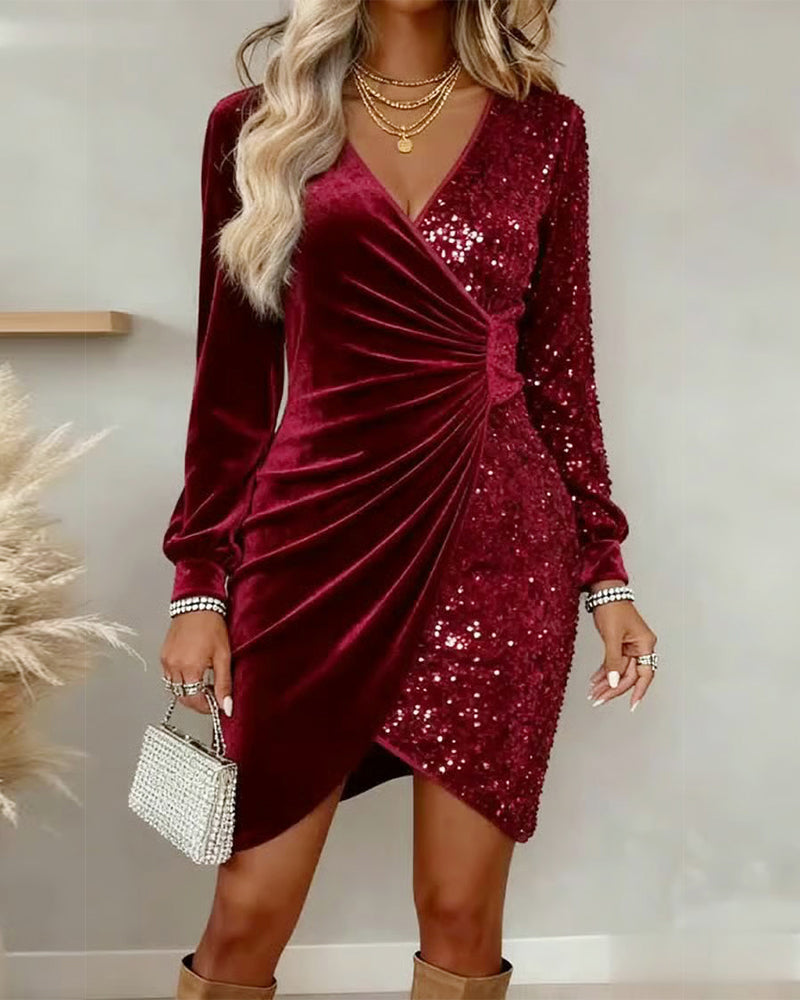 Sparkly Glitter Mini Wrap Dress - VibreMode